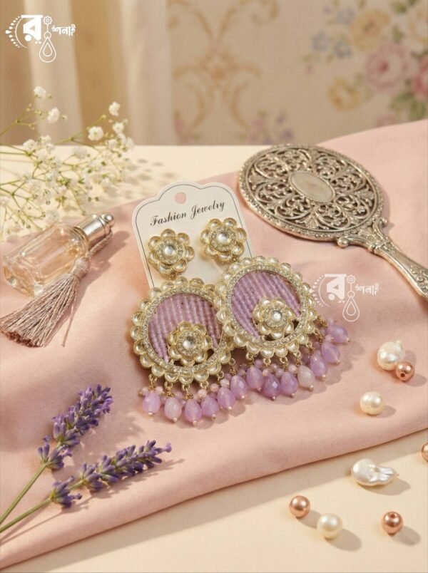 Indian Chandbali earrings adorned with Kundan stones and beads